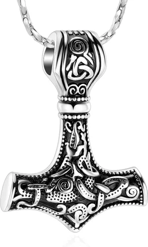 Miniatura 10 de Joyería de cremación de martillo de Thor vikingo nórdico Mjolnir para cenizas para mujeres y hombres, collar de urna de nudo celta de acero