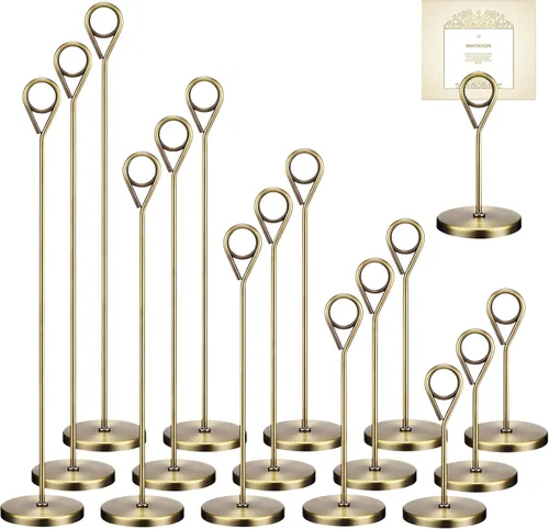 Miniatura 9 de Faccito 10 soportes extraíbles para números de mesa de 5 tamaños, soporte de tarjeta de metal, nombre, menú, nota, foto clip, soporte de mesa