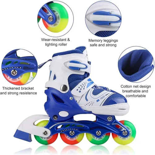 Miniatura 7 de Adjustable Inline Skates for Kids Ages 4–12, Light Up Wheels, Beginner Roller Skates for Boys & Girls, Outdoor & Indoor Skating Gift Azul