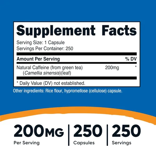 Miniatura 2 de Nutricost - Cafeína Natural 200 mg, 250 cápsulas vegetarianas - Sin gluten, sin OMG