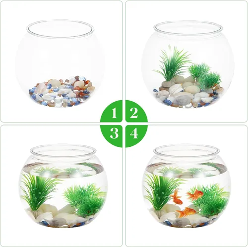 Miniatura 3 de Tazón de plástico de 1 galón, tanque Betta de pez dorado redondo transparente inastillable, pequeño jarrón de burbujas para centro de mesa, tarro