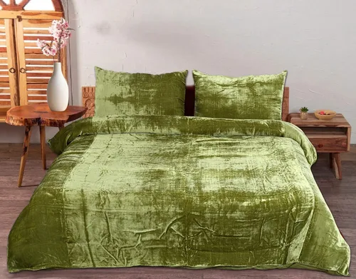 Miniatura 57 de Sophia-Art - Juego de 3 piezas de ropa de cama de terciopelo de rayón ultra lujo, funda de edredón boho de un solo color, funda de colcha