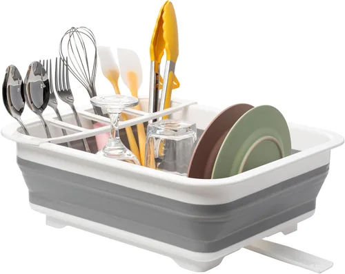 Tiawudi Escurridor de platos plegable, escurridor de vajilla desplegable, organizador de platos portátil para cocina, caravanas, remolques de viaje,
