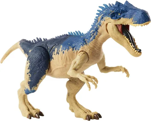 Jurassic World - Dinosaurios Allosaurus de doble ataque en tamaño mediano con acción de doble golpe activado por botón que se mueve como golpes de