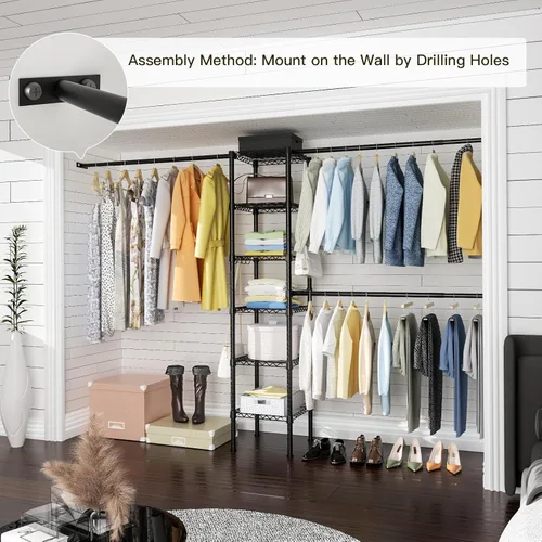 Miniatura 3 de Ulif M1 Sistema Organizador de Almacenamiento para Closet, Perchero de Ropa de Metal Resistente de 6 Niveles con 3 Varillas Extensibles para Colgar