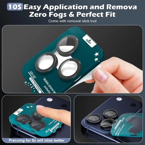 Miniatura 6 de CloudValley Protector de lente de cámara para iPhone 17 Pro/iPhone 17 Pro Max, [Instalación en 1 segundo] Cubierta de vidrio templado Ultra-HD, Negro