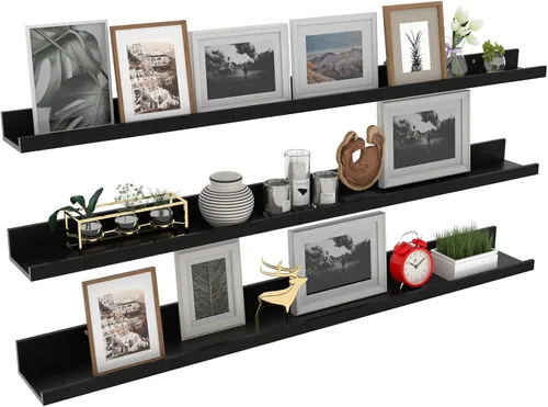 Miniatura 21 de Giftgarden Estantes flotantes de 16 pulgadas montados en la pared, estante de madera de grano de madera beige blanco cremoso para baño, dormitorio