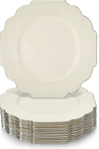 Miniatura 12 de SILVER SPOONS Platos desechables de diseño elegante para fiesta (10 piezas) Juego de cena desechable resistente de 10.75 pulgadas, platos de Blanco