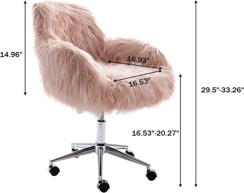 Miniatura 2 de HomVent Silla decorativa de piel sintética, bonita silla giratoria de piel sintética lanuda y moderna, taburete de maquillaje, altura ajustable