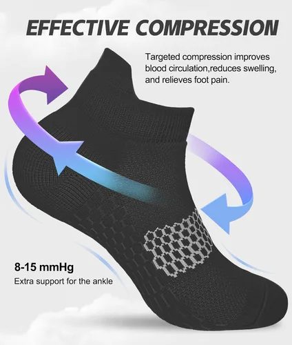 Miniatura 4 de Calcetines de compresión acolchados para mujer, 7 pares, calcetines de tobillo para correr con lengüeta en el talón, calcetines deportivos de corte