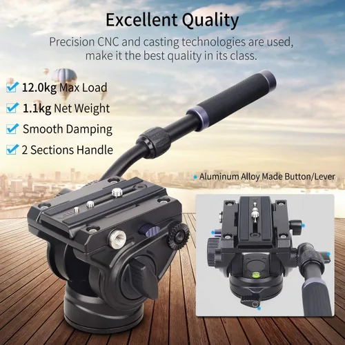 Miniatura 2 de Trípode de alta resistencia Cabeza fluida Head-INNOREL F80 Drag Pan Cámaras Cabeza de fluido de video con tornillos de 1/4 y 3/8 pulgadas Placa