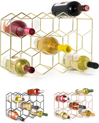 Miniatura 11 de Gusto Nostro Estantes de vino pequeños para 8 botellas y 4 vasos, estante de vino para encimera con soporte para vidrio, moderno estante de vino