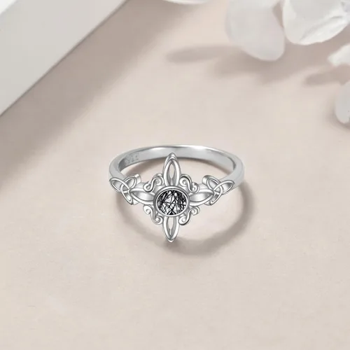 Miniatura 5 de YAFEINI Anillo de nudo de bruja de plata de ley 925, anillo de nudo de trinidad celta, joyería de nudo de bruja para mujer