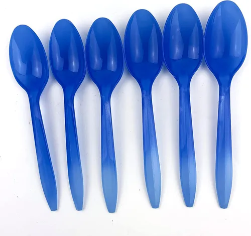 Heyiwell Cucharas de plástico de peso medio que cambian de color, cucharas desechables de yogur congelado de color blanco a azul, cucharas de postre