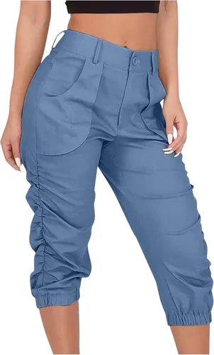Pantalones capri para mujer, estilo cargo, casual, de verano, talla grande, pantalones capri ligeros, atléticos, holgados, elásticos, recortados