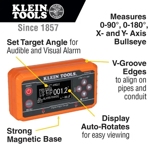 Miniatura 3 de Klein Tools 935DAGL Buscador de Ángulos de Nivel Digital con Ángulos Programables, Mide 0-90 y 0-180 Grados o Rangos de Ojo de Buey de Doble Eje