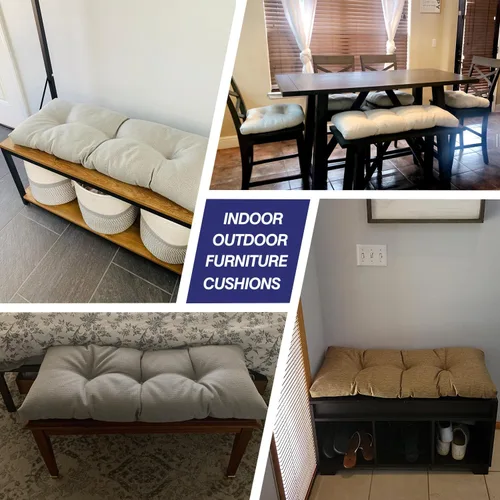 Miniatura 7 de Cojines de banco personalizados, cojines de asiento copetudos antideslizantes, 6 telas/4 pulgadas de grosor para interiores y exteriores, patio