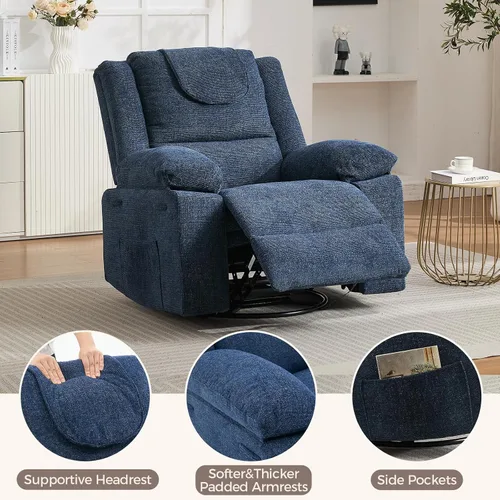 Miniatura 3 de Silla reclinable de masaje de gran tamaño para adultos, sillas reclinables giratorias de 360°, sofá individual con masaje por vibración