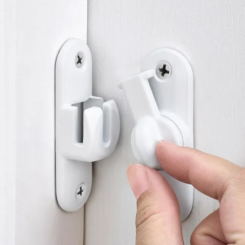 INIRET Paquete de 2 cierres blancos para puerta de granero, cerradura de puerta de 90/180 grados, herrajes para puerta abatible, cierre de puerta de