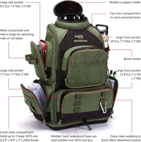 Miniatura 3 de Bassdash - Mochila para artículos de pesca, resistente al agua, táctica, con caja para aparejos suave, soporte para caña de pescar y cubierta