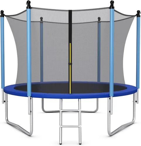 Miniatura 12 de GYMAX - Trampolín recreativo de 8, 10, 12, 14, 15 y 16 pies, con red de seguridad y escalera, certificado por ASTM, trampolín para exteriores
