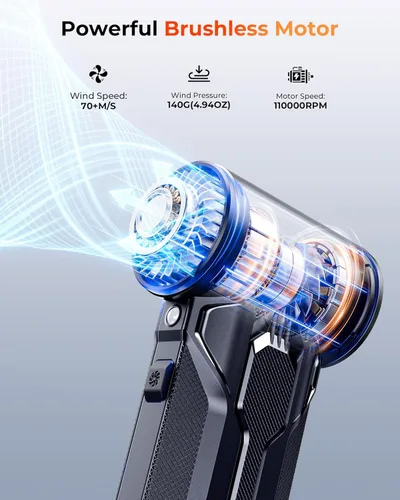 Miniatura 2 de Plumero de aire comprimido, plumero de aire inalámbrico de alta potencia de 110000 RPM, soplador de polvo recargable con 3 ajustes de engranajes
