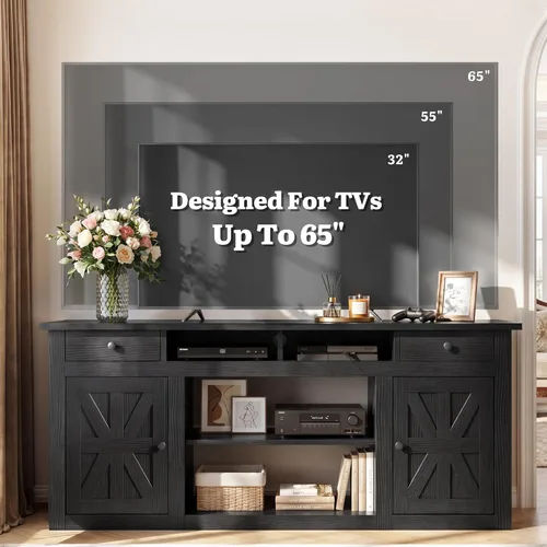 Miniatura 5 de YITAHOME Soporte de TV de granja para TV de 65 pulgadas, centro de entretenimiento con armarios y cajones de almacenamiento, consola de TV para sala