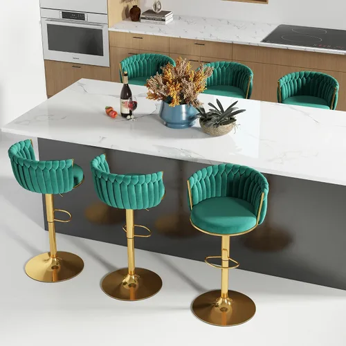 Miniatura 26 de ABET Taburete de Bar Dorado 1UN, Taburetes Giratorios de Terciopelo, Taburetes de Altura Ajustable con Respaldo Tejido, Taburetes de Cocina Modernos