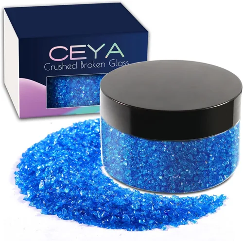 Ceya 5.3 onzas/150g Vidrio Triturado Irregular Azul Neptuno Metálico Chips de Cristal Vidrio Roto Chips Purpurina 2-4mm Manualidades Purpurina