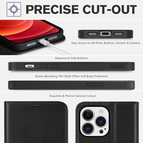 Miniatura 8 de TUCCH Funda tipo cartera compatible con iPhone 12 Pro Max 5G de 6.7 pulgadas, con ranura para tarjetas de piel sintética