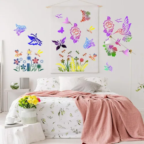 Miniatura 5 de 6 plantillas para pintar sobre madera, plantilla reutilizable para pintar con flores, abeja, mariposa, plantilla para dibujar manualidades