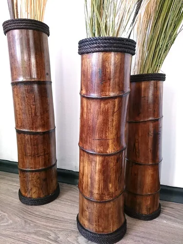 Miniatura 2 de Bamboo Floor Vases Available in Different Heigh, Set of 3