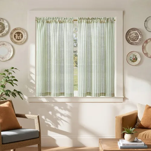 Miniatura 13 de jinchan - Cortinas de lino a rayas para cocina de 20 pulgadas de largo, cortinas de varios niveles, estilo granja moderna de café, tratamientos
