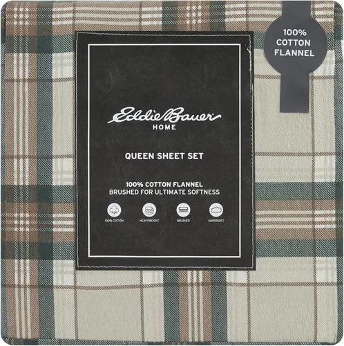 Miniatura 6 de Eddie Bauer - Sábanas de franela tamaño completo, algodón antibolitas y resistente a las arrugas, suaves al tacto para comodidad en todas