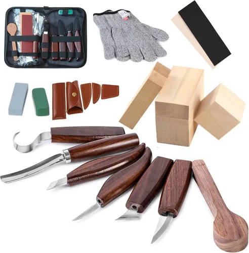 Miniatura 8 de Kit de tallado de madera, 26 herramientas de tallado de madera con 4 cuchillos de tallado de madera, 4 cuchillos de detalle, 10 bloques de tilo