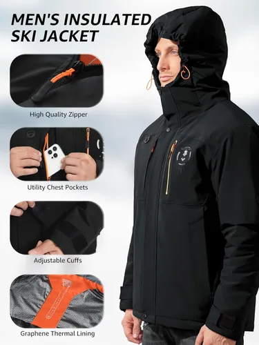 Miniatura 3 de Chaqueta térmica impermeable a prueba de viento para hombre, con capucha, aislada, ligera, abrigo de nieve de invierno con múltiples bolsillos