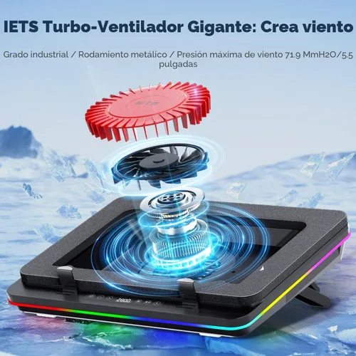 Miniatura 2 de IETS Almohadilla de refrigeración para laptop GT600 RGB equipada con turboventilador gigante (5.5 pulgadas de diámetro), espuma sellada para V2