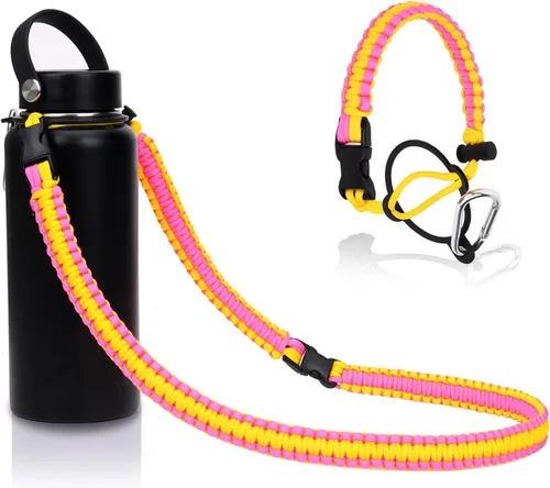 Mango de cuerda de paracaídas con correa de hombro para correa de botella Hydro Flask Rosa y amarillo