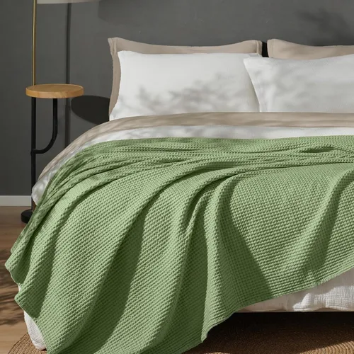 Miniatura 37 de PHF - Manta de punto gofre 100% de algodón tamaño king para cama, cobija ligera transpirable a prueba de engancho, ideal para acolchado en climas