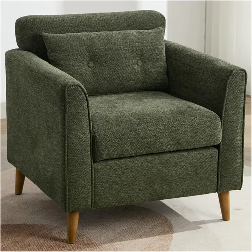 Silla decorativa moderna con patas de madera, sillón de tela de felpa, acogedora silla de lectura para sala de estar, dormitorio, estudio (sillón