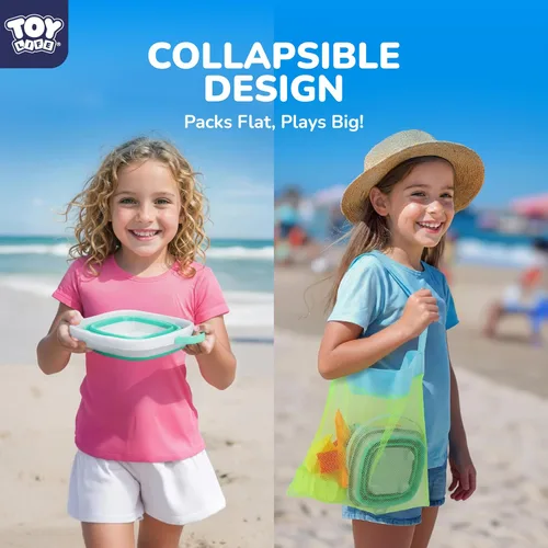 Miniatura 9 de TOY Life 23 juguetes de playa oceánica para niños de 4 a 8 años, juguetes de arena plegables con regadera, cubo de silicona, kit de construcción