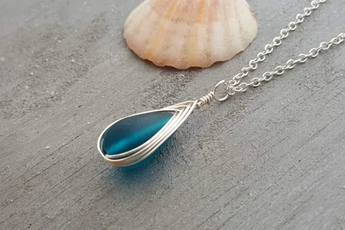 Miniatura 6 de Yinahawaii Collar de cristal de mar hecho a mano, joyería hawaiana para mujer, collar de lágrima trenzada, joyería única de cristal de mar