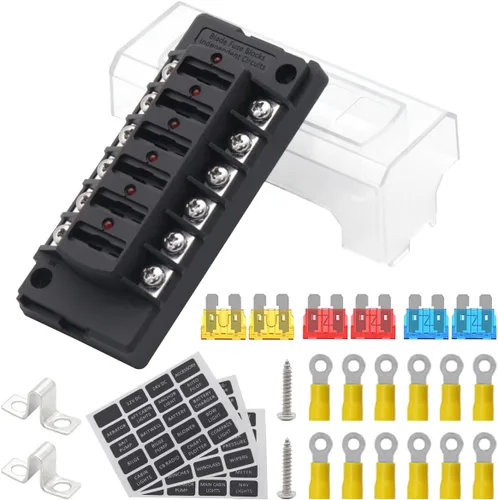 Miniatura 2 de Bloque de fusibles de 6 vías automotriz barco marino coche cámper remolque RV autocaravana caja de fusibles de energía solar 12V - 32V indicador LED