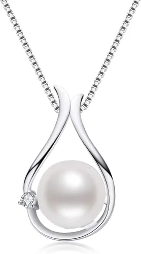 Pearl Necklaces for Women, Freshwater Cultured Single White Pearl Pendant with 925 Sterling Silver Chain Pearl Jewelry Gifts for Mom Wife Her