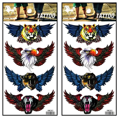 Tatuajes 2 hojas de tatuaje temporal 3D tigre águila animal alas mosca para mujeres hombres espalda baja hombro cuello brazo tatuaje etiqueta fiesta