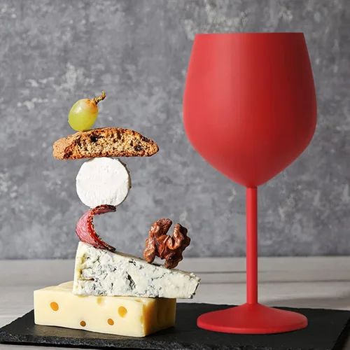 Miniatura 6 de Lifecapido Juego de 6 copas de vino de acero inoxidable, 18 oz, copas de vino de metal con tallo y cepillo para taza para fiesta, oficina, boda, Rojo
