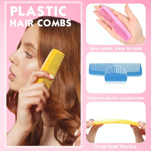 Miniatura 4 de Gerrii Juego de 112 mini peines para cabello húmedo, 56 cepillos desenredantes de viaje de bolsillo pequeño, 56 peines anchos de plástico colorido
