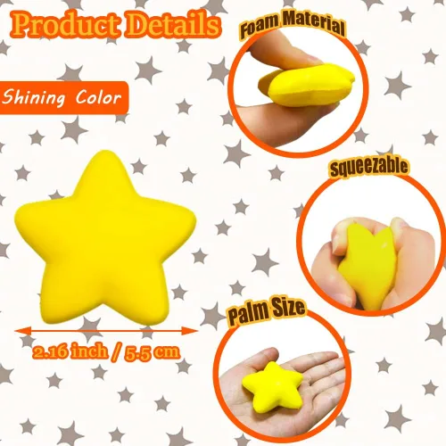 Miniatura 2 de 24 bolas de estrés de estrella, mini bolas de espuma para apretar, juguetes amarillos para aliviar la ansiedad para recompensas escolares, premios