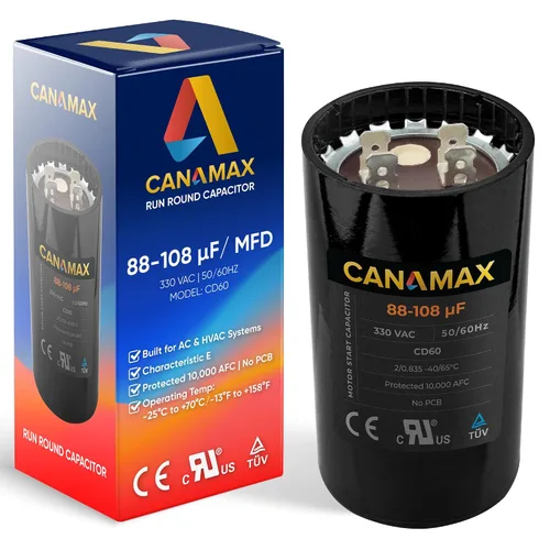 Miniatura 19 de 108-130 uf 108/130 MFD 110-125 VCA Voltios CD60 Condensador de arranque de motor redondo 50/60 Hz AC Eléctrico - Compatible con condensadores