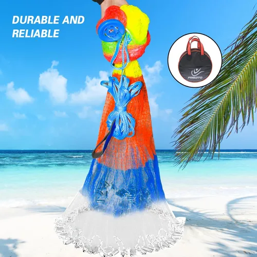 Miniatura 5 de Red de nailon de monofilamento fundido, red de pesca de estilo americano con pesos chapados en zinc para agua salada y agua dulce, malla de 3/8